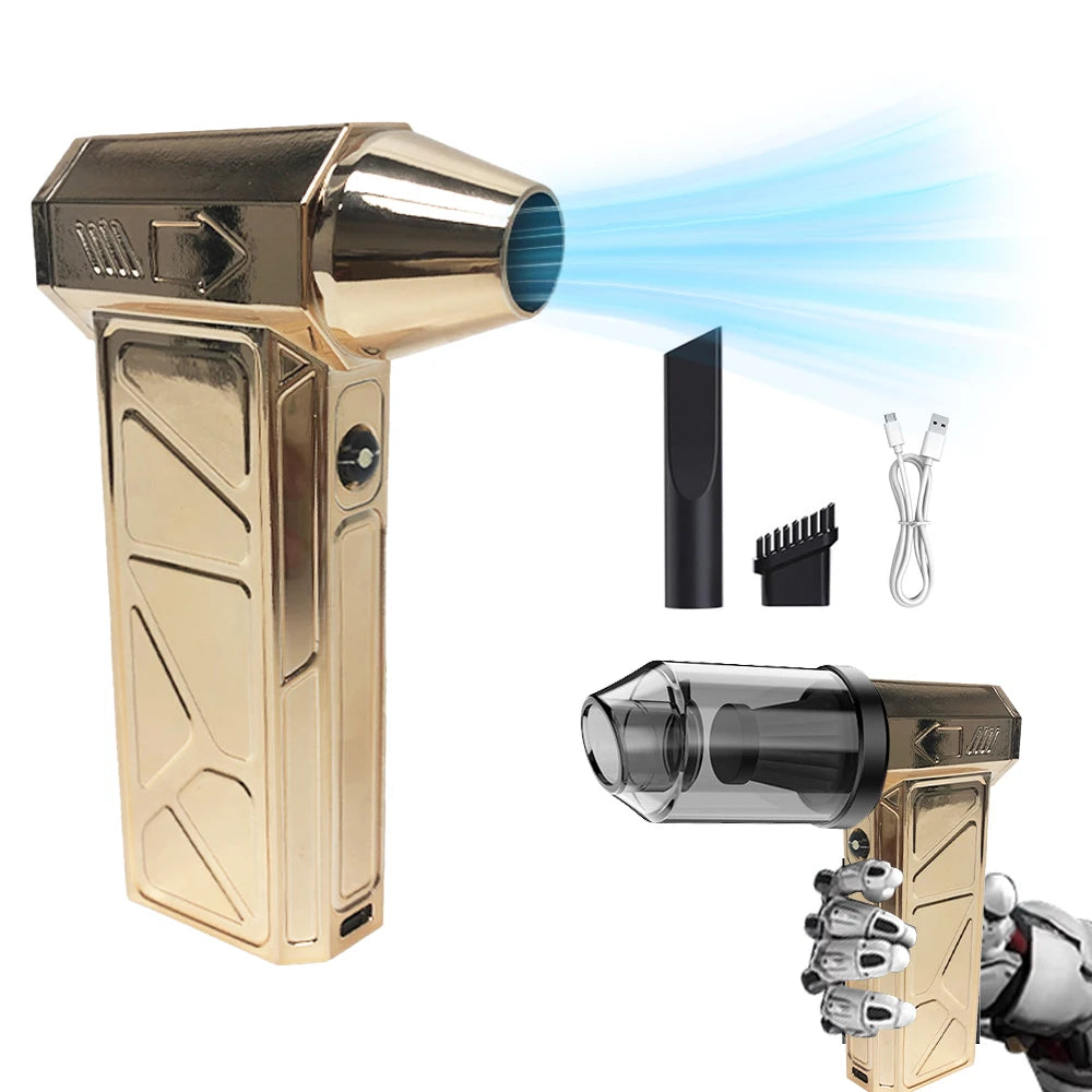2-in-1 Blower & Vacuum, 4-Speed/Dual Magnetic Nozzles with LED & Type-C Fast Charge for Yard/BBQ/Hair/PC Use