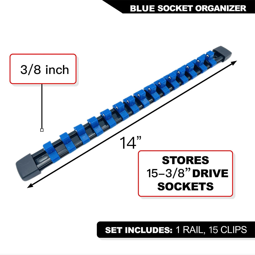 Socket Organizer Set 1/4-Inch 3/8-Inch 1/2-Inch Socket Organizer for Tool Box Drawer Drive Socket Trays, Socket Holder Clip Rail