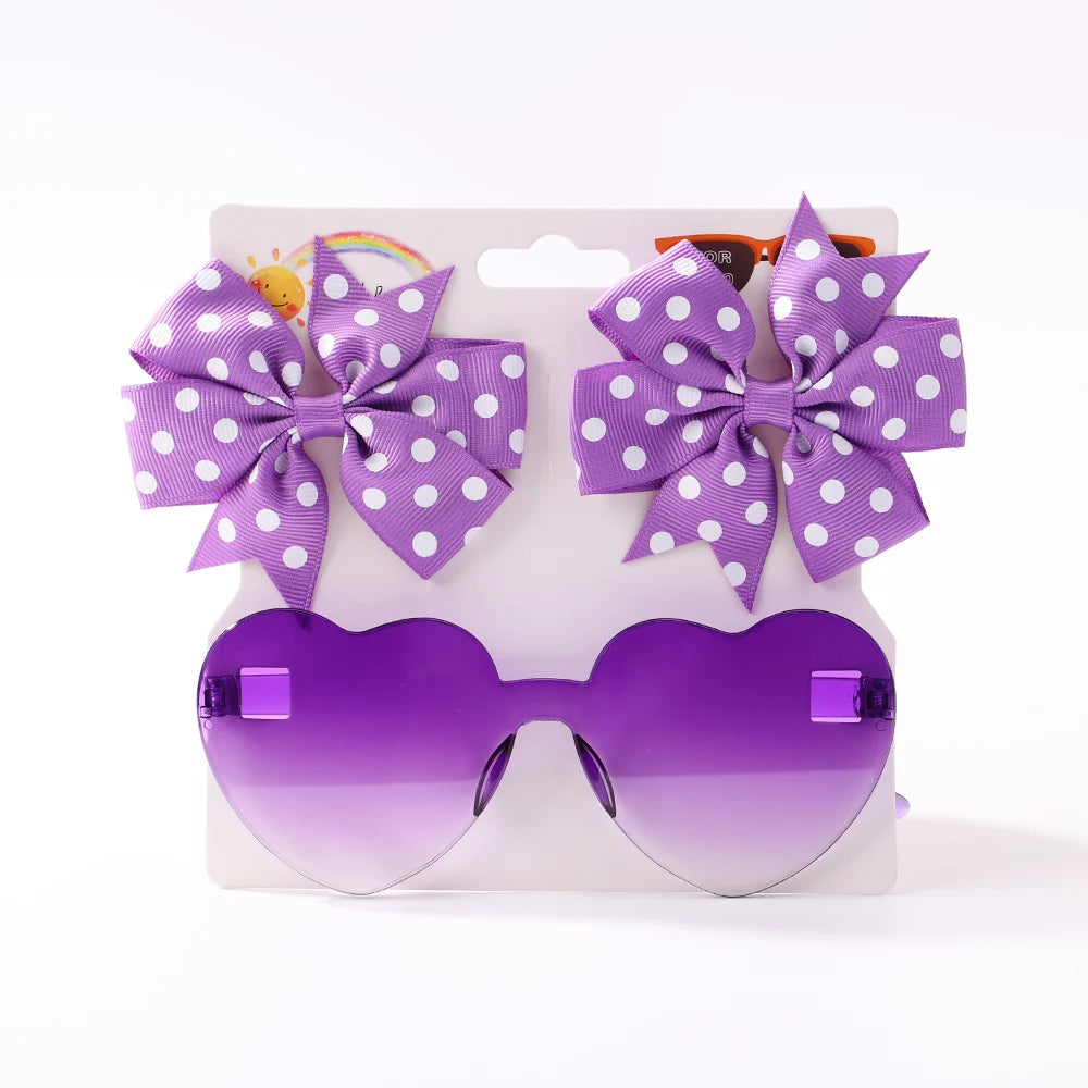 3-Pack Dotted Bow Clips & Heart Sunnies β Colorful Style for Trendy Kiddos!