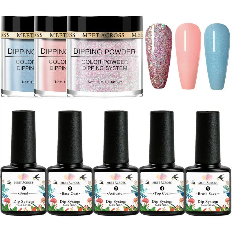 8 Colors Dip Powder Nail Set – Classic Nude Pink & Glitter Collection for DIY Salon Nails
