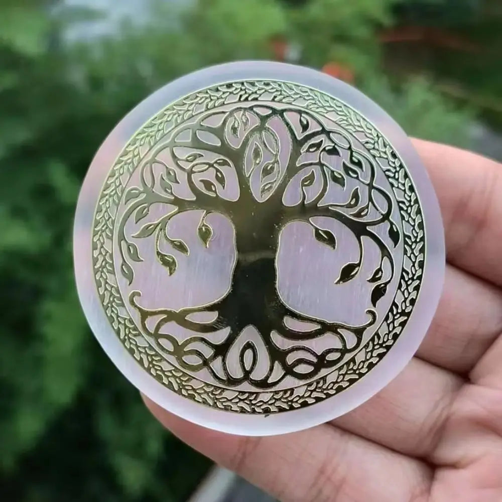 Natural 7 Chakras Flower of Life Selenite Slice Slab White Gypsum Charging Plate Yoga Meditation Healing Crystal Coasters Gift
