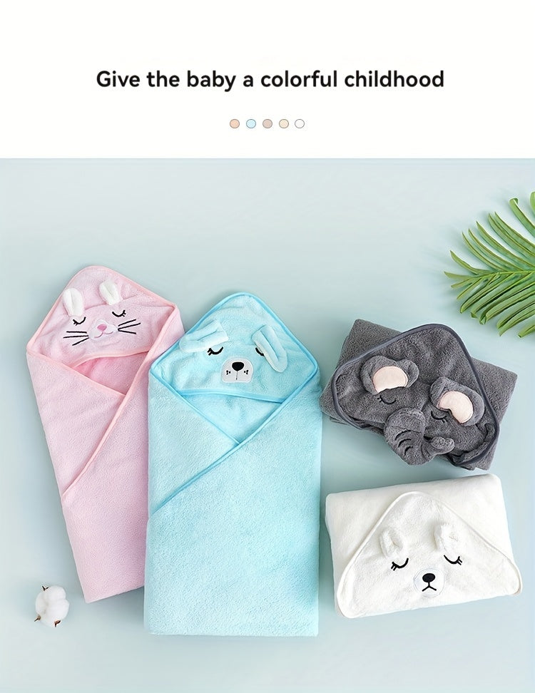 Super Absorbent Microfiber Baby Bathrobe - Adorable Elephant Hooded Towel with Matching Hat, Soft & Cozy for Boys and Girls 0-2 Years, Cartoon Design, Machine Washable, Baby Bath Accessories