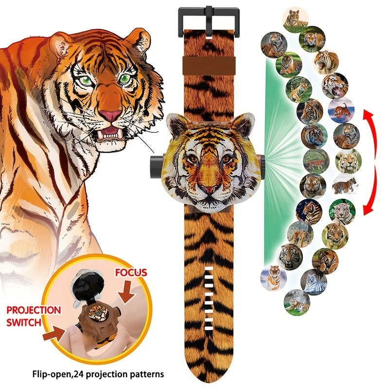 Children Dinosaur Projection Watch Electronic Watch For Kids Flip Watch Adjustable Digital Screen 3D Cartoon Animal 24 Projection Patterns Birthday Gift Educational Toy Christmas, Halloween Gift