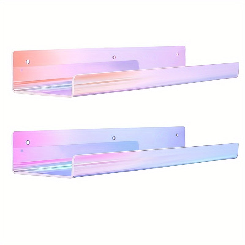6-Pack Rainbow Acrylic Floating Shelves With Mounting Kit, Wall-Mounted Kids' Shelving For Books, Nail Polish Rack, Perfume Display Wall Shelf For Bedroom, Living Room, Bathroom