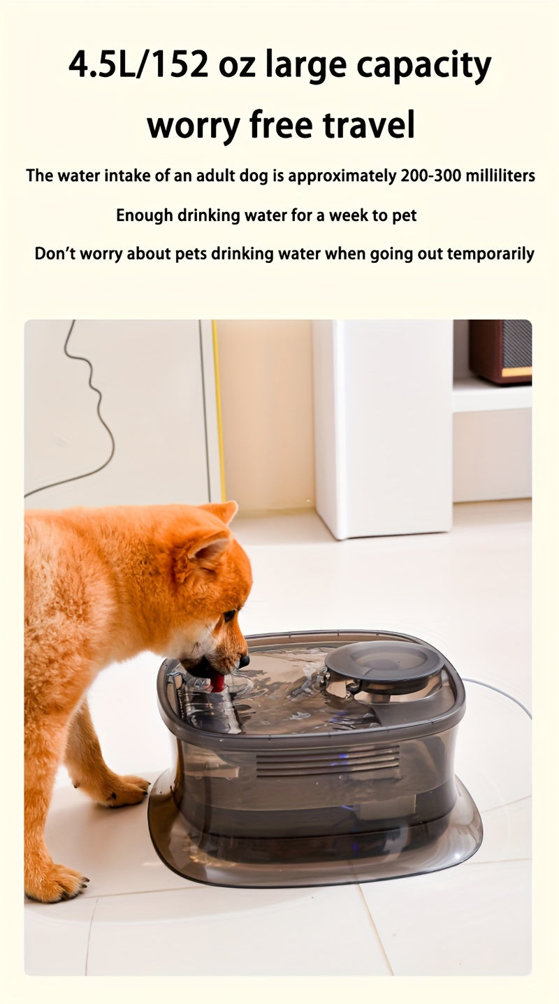 1.19gal Transparent Automatic Pet Water Fountain with Smart Silent Pump - USB Powered, Advanced Filtration for Cats & Dogs, Ideal for Small to Large Pets, Pet Hydration Solution|Modern Pet Accessory|Easyclean Pet Fountain, Wa