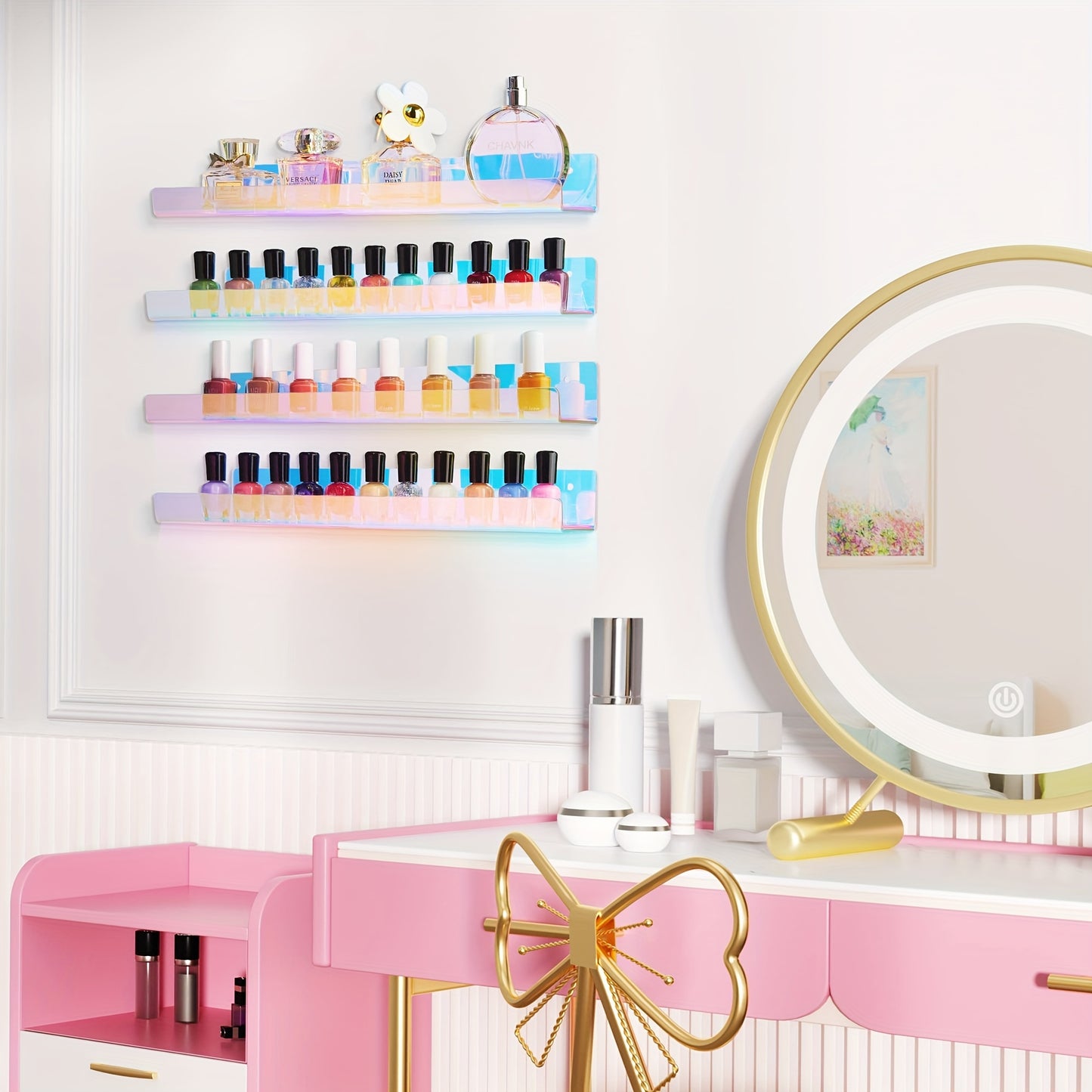 6-Pack Rainbow Acrylic Floating Shelves With Mounting Kit, Wall-Mounted Kids' Shelving For Books, Nail Polish Rack, Perfume Display Wall Shelf For Bedroom, Living Room, Bathroom