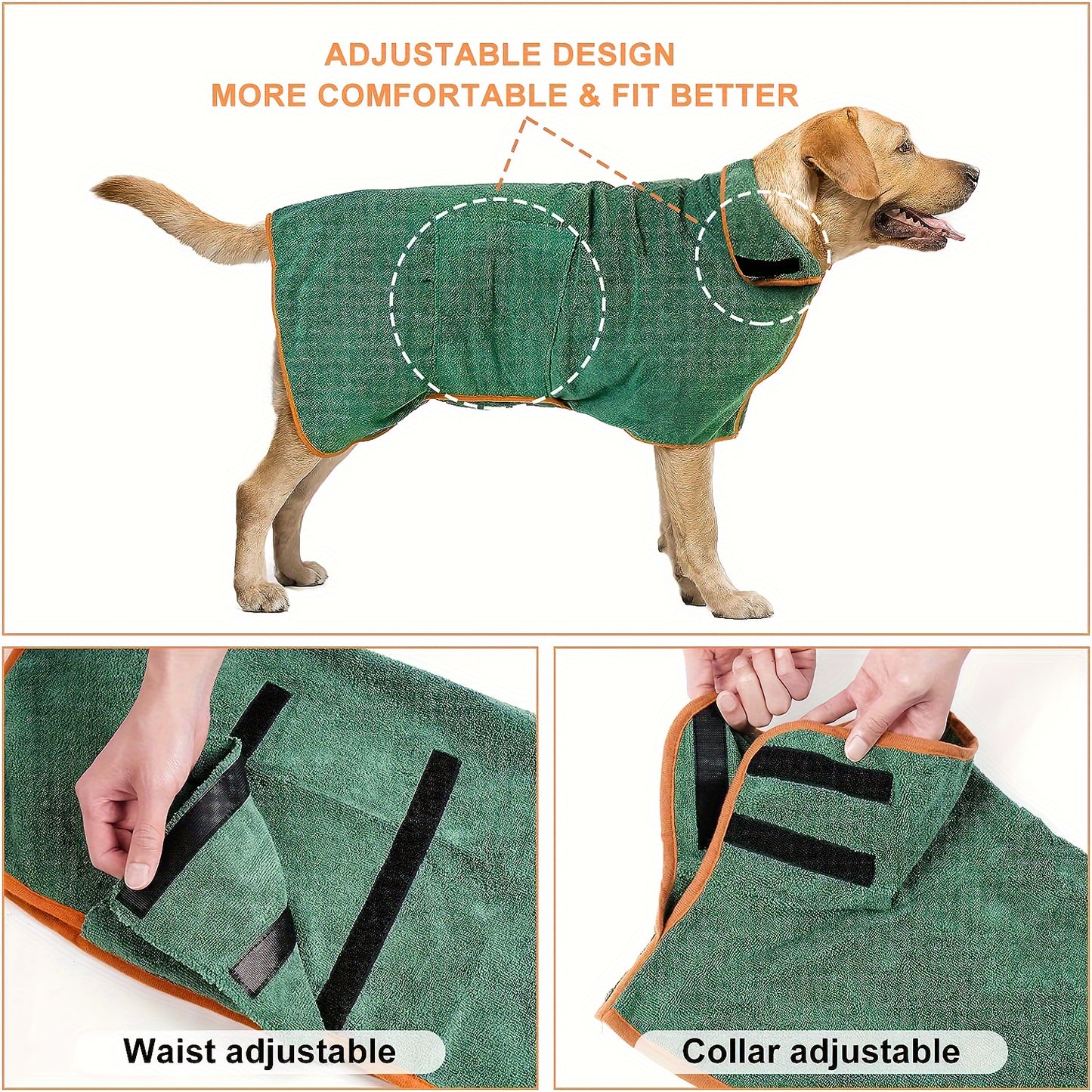 Ultra-Soft Microfiber Dog Bathrobe Towel - Dogs Grooming Essential for Drying and Comfort - Super Absorbent, Quick-Drying, Cozy Robe Vest for Pets