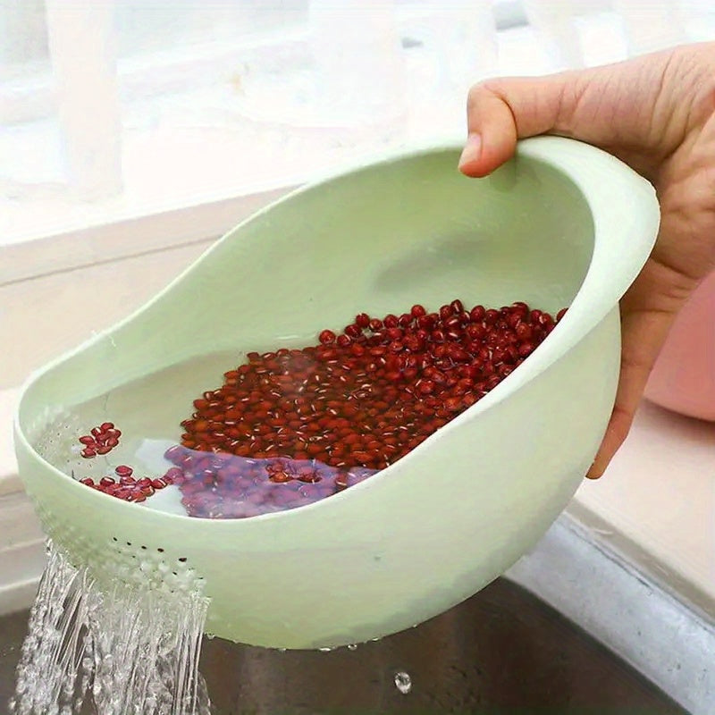 1pc Multi-Functional Kitchen Washing Basket Basin - Food-Safe Plastic with Drain Holes for Efficient Draining, Rinsing Rice, Vegetables & Fruits - Space-Saving Design for Small Kitchens & Dishwashing