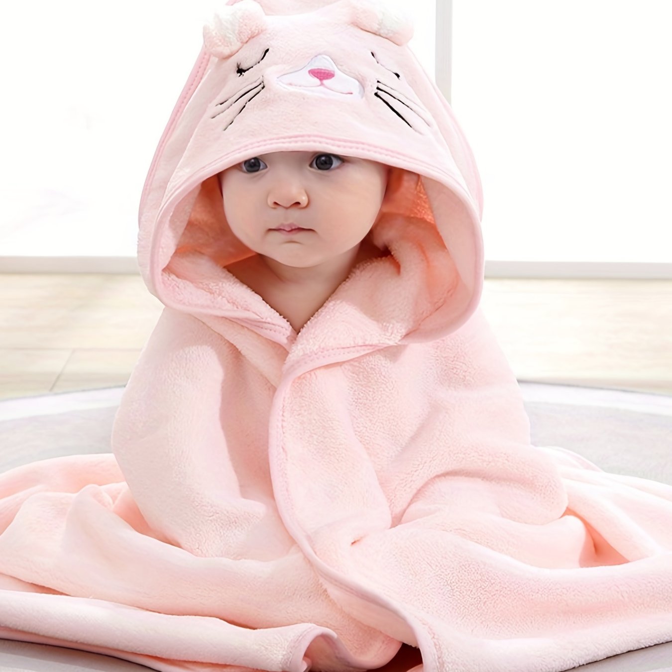 Super Absorbent Microfiber Baby Bathrobe - Adorable Elephant Hooded Towel with Matching Hat, Soft & Cozy for Boys and Girls 0-2 Years, Cartoon Design, Machine Washable, Baby Bath Accessories
