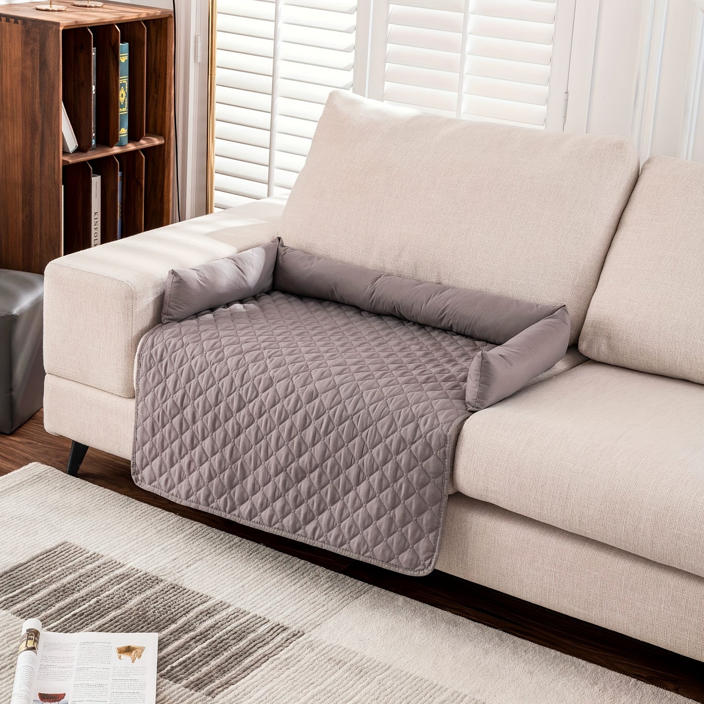 1pc, Water Resistant Reversible Sofa Cover for Pets - Furniture Protector with Elastic Straps - Ideal for Living Room, Bedroom, and Office Décor