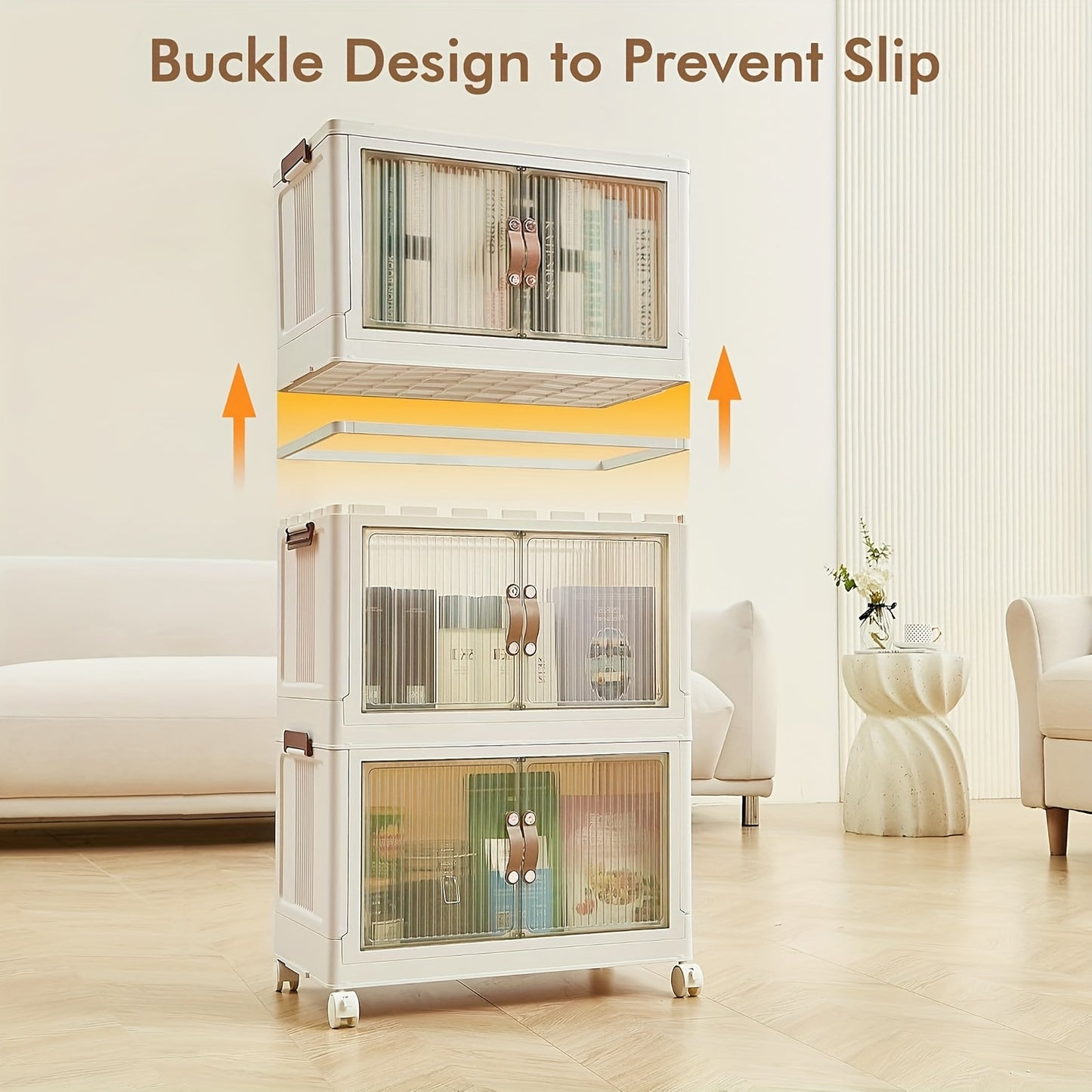 Foldable 19.69inch storage box 1/2/3 layers, large double opening storage organizer, large storage box with lid and wheels for clothes, snacks, and books, home office outdoor foldable container, kitchen storage cabinet