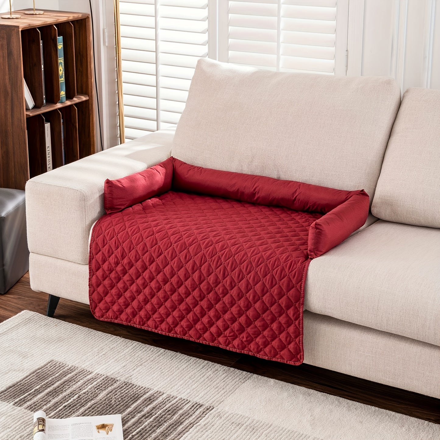 1pc, Water Resistant Reversible Sofa Cover for Pets - Furniture Protector with Elastic Straps - Ideal for Living Room, Bedroom, and Office Décor
