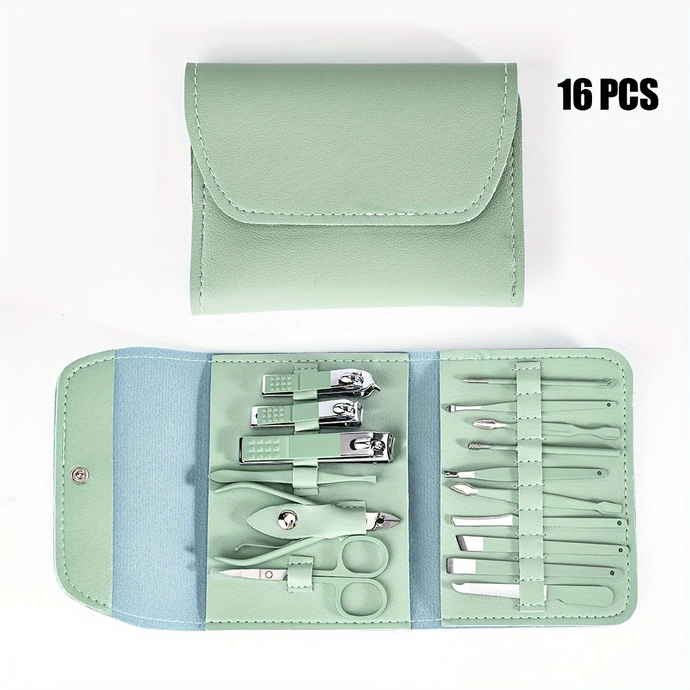 4/8/12/16pcs Household Multi-Functional Stainless Steel Ear Spoon Nail Clippers Pedicure Nail Scissors Tool Set with Folding Bag Manicure Cutter Kits