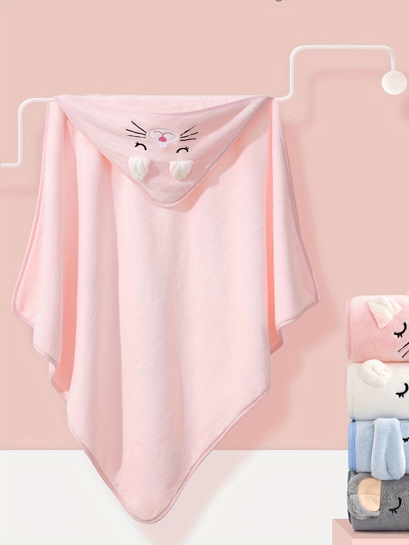 Super Absorbent Microfiber Baby Bathrobe - Adorable Elephant Hooded Towel with Matching Hat, Soft & Cozy for Boys and Girls 0-2 Years, Cartoon Design, Machine Washable, Baby Bath Accessories