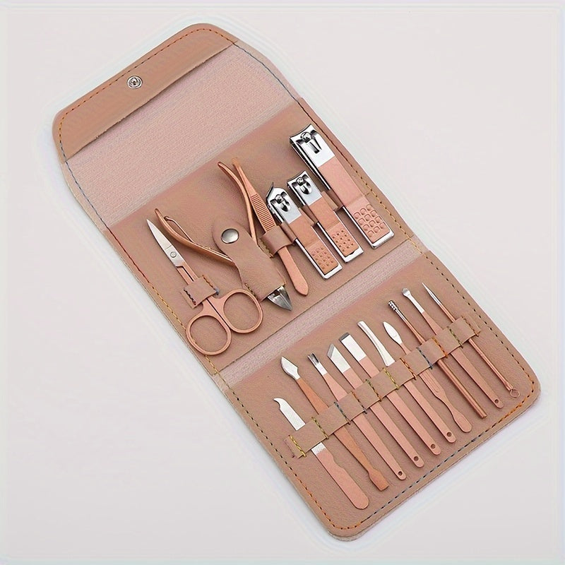 4/8/12/16pcs Household Multi-Functional Stainless Steel Ear Spoon Nail Clippers Pedicure Nail Scissors Tool Set with Folding Bag Manicure Cutter Kits