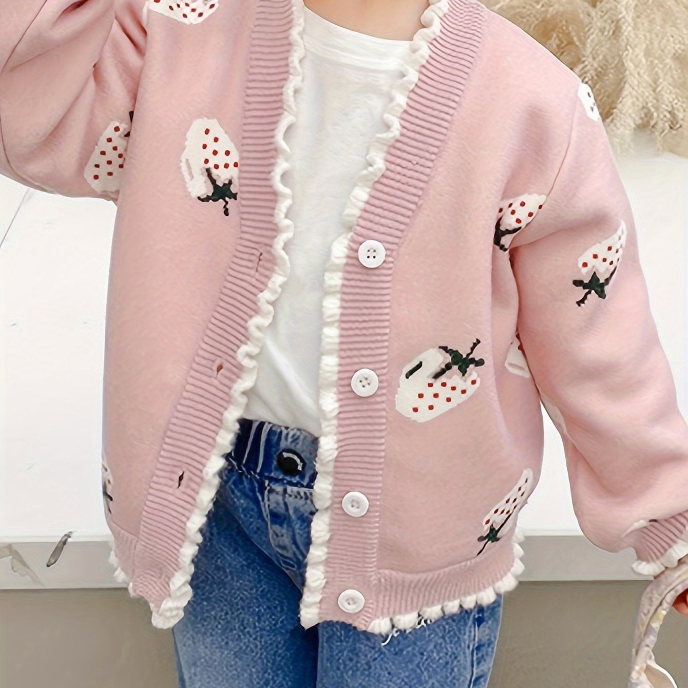 Girls' Stylish Fleece Sweater, Kids' Fashionable Warm Knitted Jacket for Toddlers and Babies