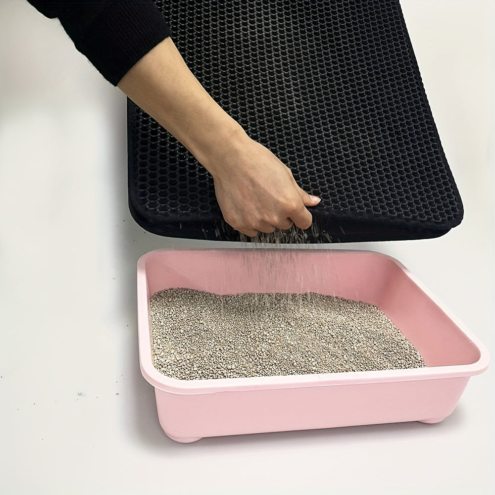 Cat Litter Mat, Beautiful Honeycomb Cat Litter Box Catcher Pad, Suitable for Cats, Odor Control Double Layer, Urine Waterproof, Washable, Phthalate-Free