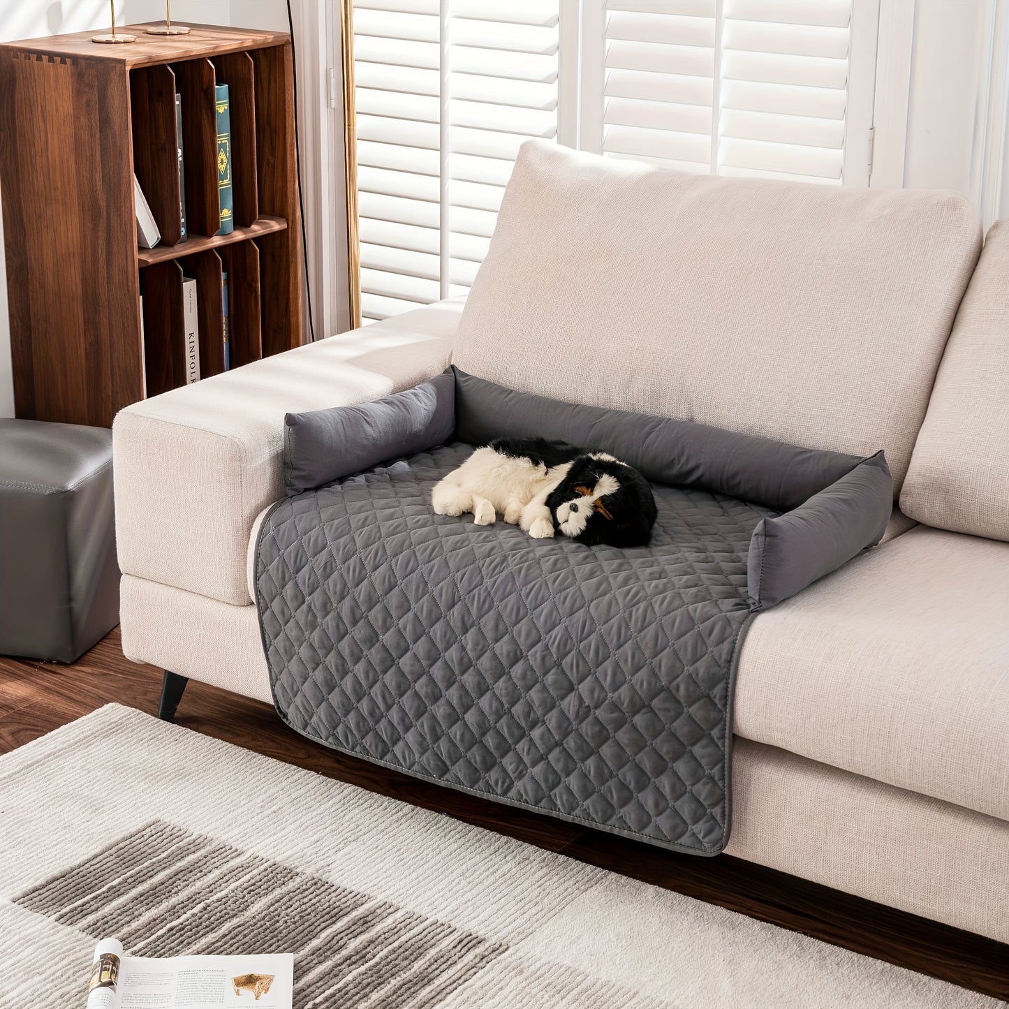 1pc, Water Resistant Reversible Sofa Cover for Pets - Furniture Protector with Elastic Straps - Ideal for Living Room, Bedroom, and Office Décor