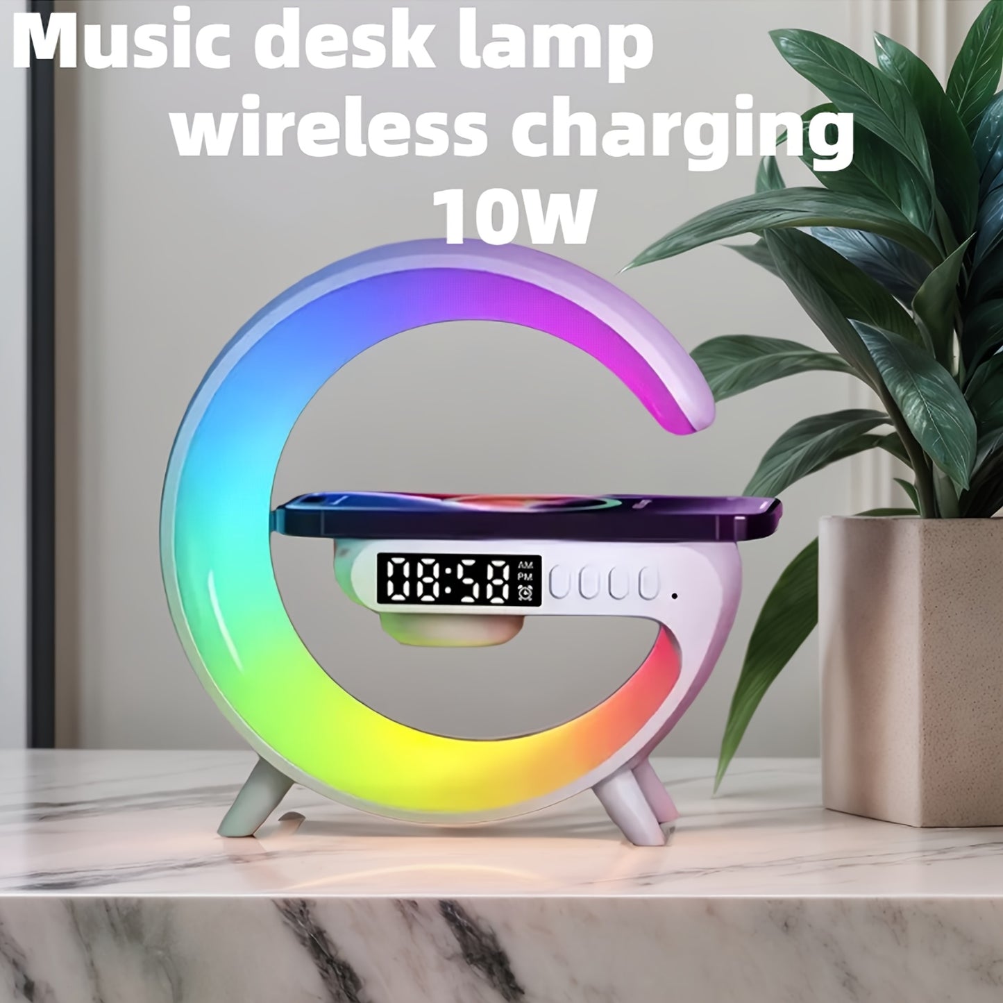 [Wireless Speaker] 1pc Kouzone Wireless Speaker | Dimmable Alarm Clock, Sunrise Simulation, Tabletop Mono Sound Machine with Night Light, USB Type-C, Button Control, 5.2 Surround Sound, Rechargeable Lithium Polymer Battery, I