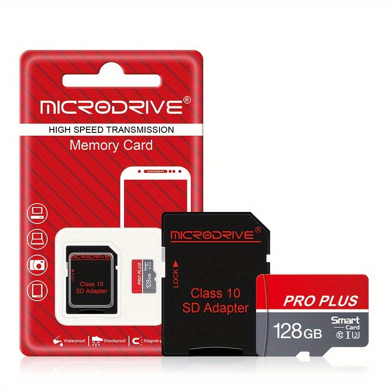MICRODRIVE High-Speed Class 10 U3 Pro Plus Memory Card - Red & Gray, 4GB to 256GB, Reliable Performance for Smartphones, Tablets & More