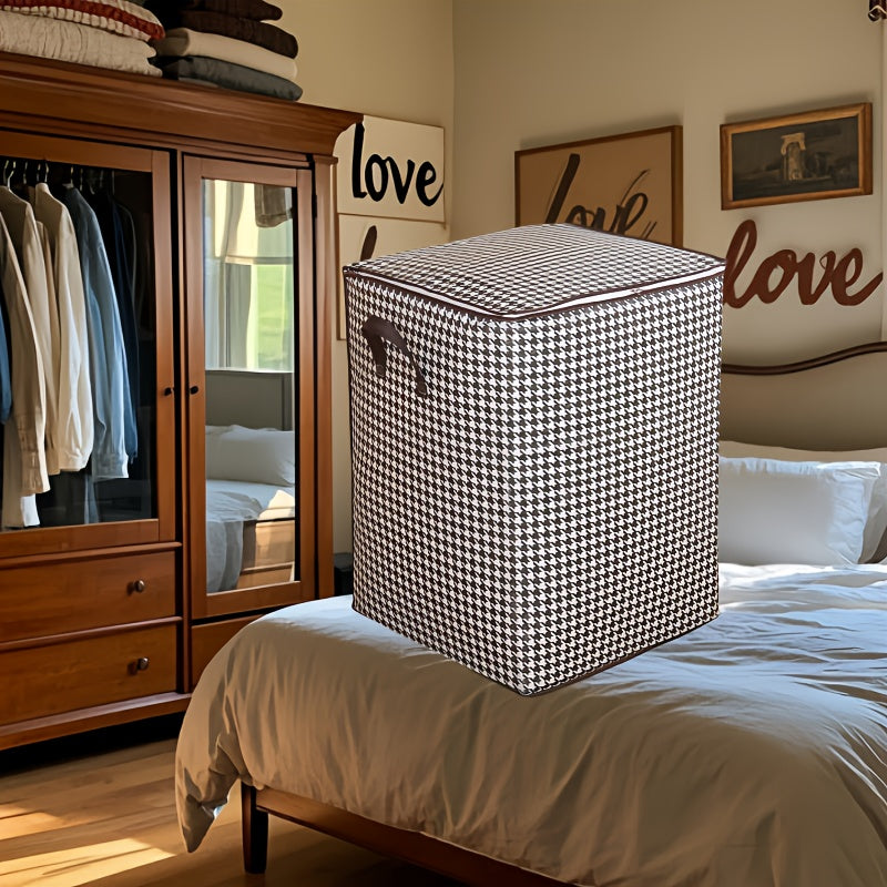 1pc Foldable Woven Storage Basket with Handles - Thick, Organizer for Clothes and Quilts, Ideal for Moving and Home Organization, Clothes Organizer Storage