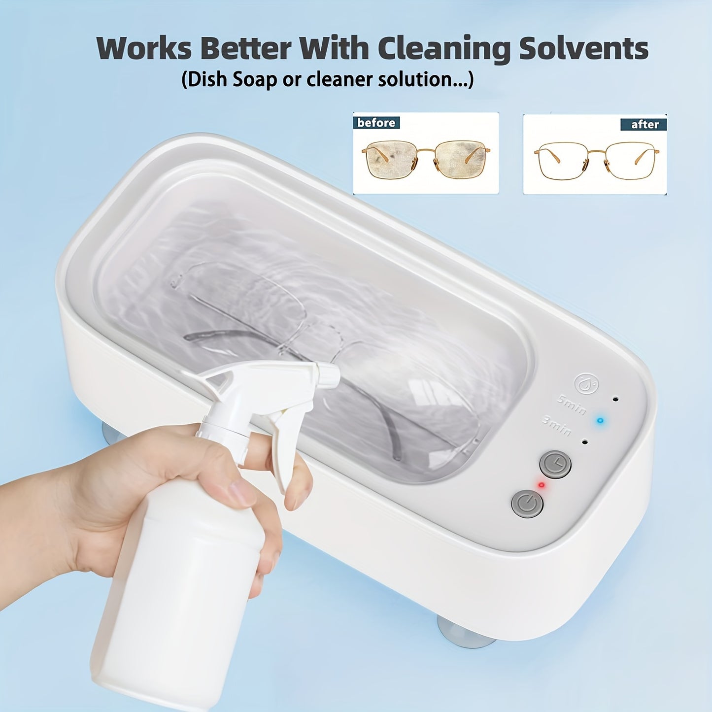 [45KHZ Jewelry Washer] 45KHZ Professional Jewelry Washer - 12OZ Water Tank for Glasses, Watches, Earrings, Rings, Necklaces, Razors, Contact Lens - Effortless Home Use, Winter Christmas Gifts