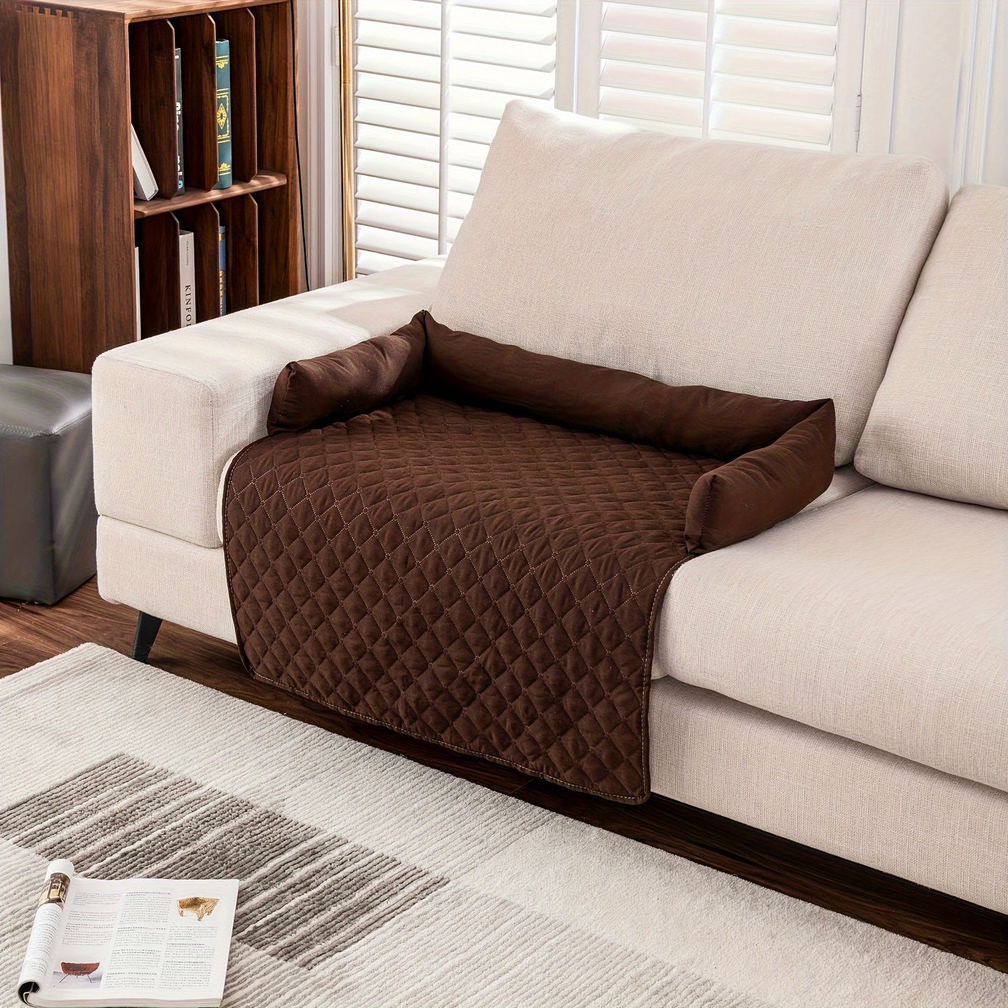 1pc, Water Resistant Reversible Sofa Cover for Pets - Furniture Protector with Elastic Straps - Ideal for Living Room, Bedroom, and Office Décor