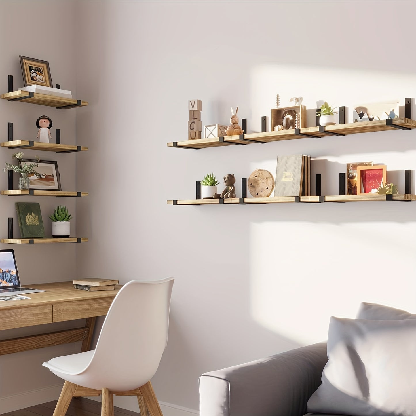 10-Pack Heavy-Duty Floating Shelves - Natural Wood Modern Minimalist Wall Shelves, Large 15.8x5.9 Inch Floating Shelves for Living Room, Kitchen, Bathroom, Bedroom - Easy Installation with Pre-Drilled Holes - Space-Saving Sto
