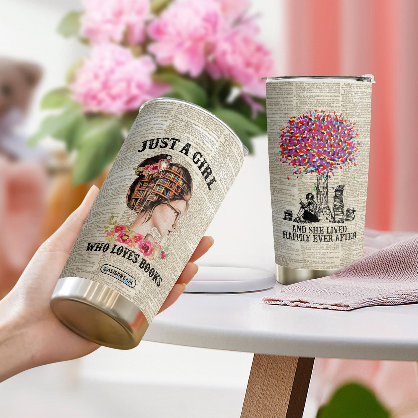 20 Oz Just A Girl Who Loves Books Travel Tumbler - Durable Stainless Steel, Vacuum Insulated, Spill-Proof Lid for Cold & Hot Beverages, Perfect for Bookworms On-the-Go