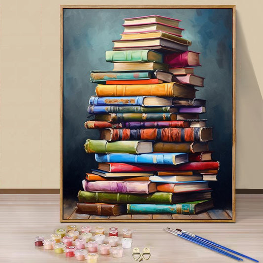 DIY Paint by Numbers Kit for Adults, Acrylic Painting Kit 16x20inch, Canvas Tower of Books Wall Art Home Decor, Ideal Gift for Mother's Day, Father's Day, Birthdays, Christmas - Frameless