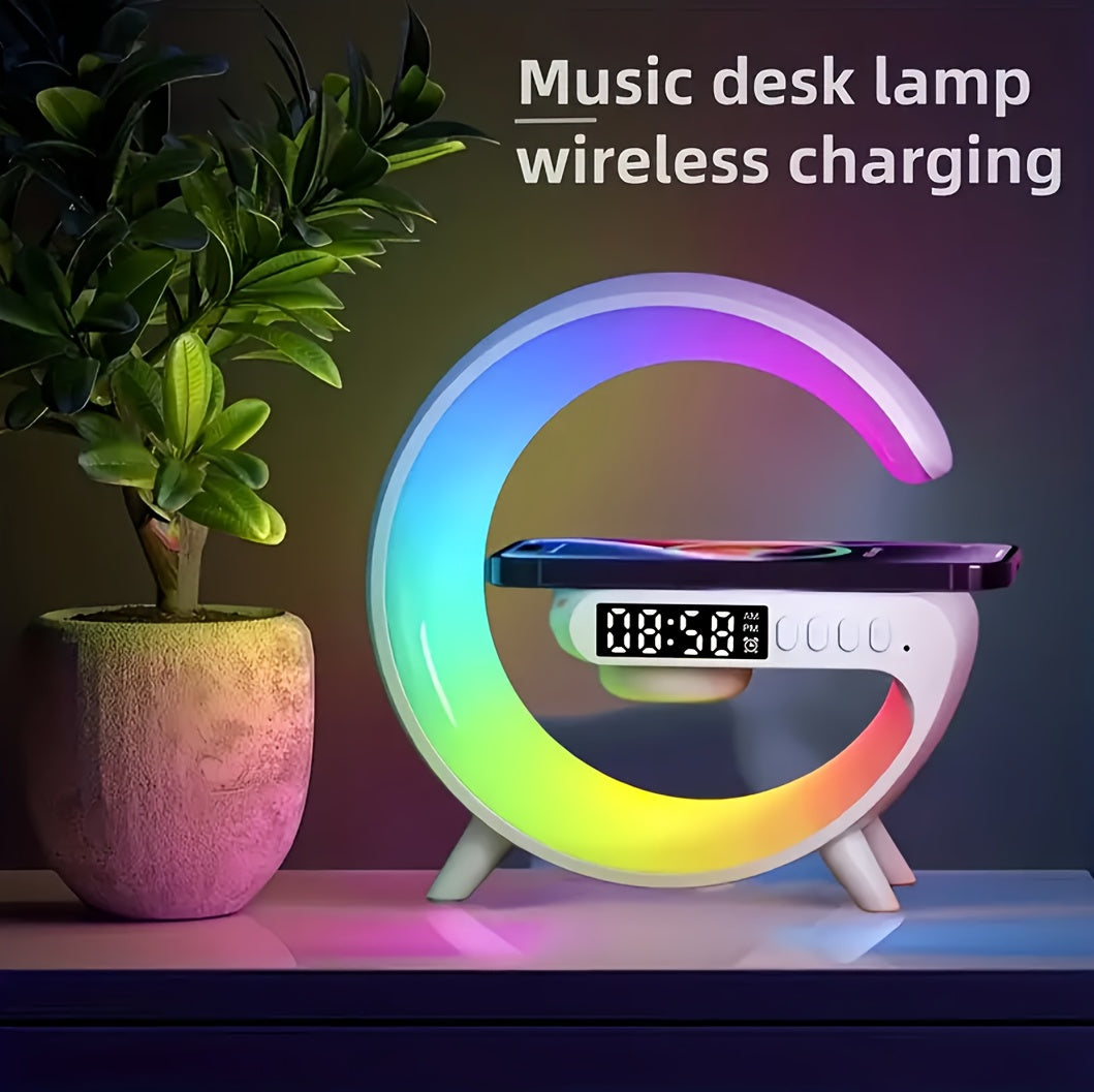 [Wireless Speaker] 1pc Kouzone Wireless Speaker | Dimmable Alarm Clock, Sunrise Simulation, Tabletop Mono Sound Machine with Night Light, USB Type-C, Button Control, 5.2 Surround Sound, Rechargeable Lithium Polymer Battery, I