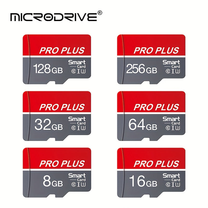 MICRODRIVE High-Speed Class 10 U3 Pro Plus Memory Card - Red & Gray, 4GB to 256GB, Reliable Performance for Smartphones, Tablets & More