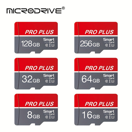 MICRODRIVE High-Speed Class 10 U3 Pro Plus Memory Card - Red & Gray, 4GB to 256GB, Reliable Performance for Smartphones, Tablets & More
