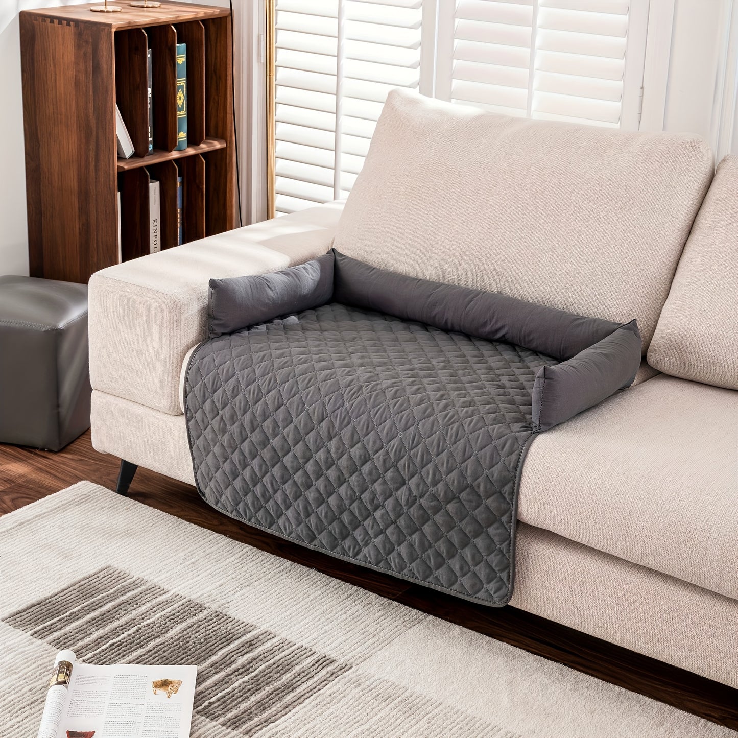 1pc, Water Resistant Reversible Sofa Cover for Pets - Furniture Protector with Elastic Straps - Ideal for Living Room, Bedroom, and Office Décor