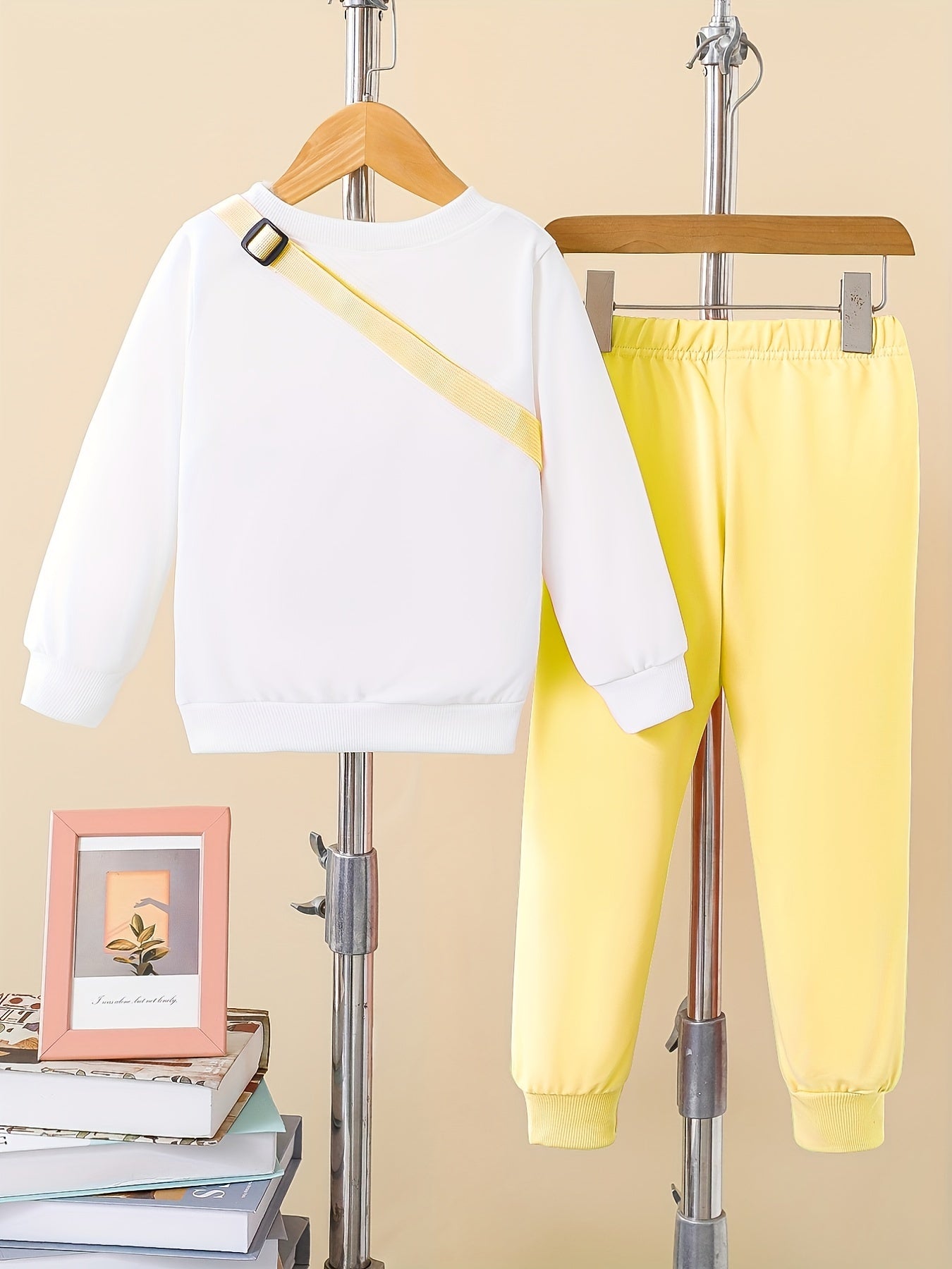 Girls 3pcs Trendy Sets, Solid Sweatshirt & Jogger Pants & Bag Sets Kids Clothes For Autumn Outdoor Sports