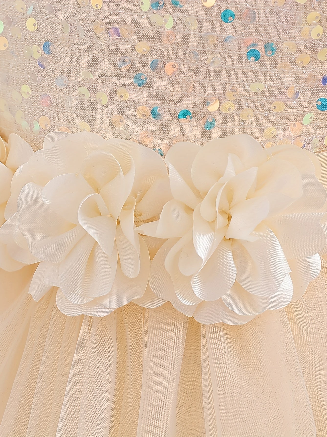 Gorgeous Sequin Flower Decor Puff Short Sleeve Tutu Dress Princess Dress Girls Kids Clothes Party Christmas