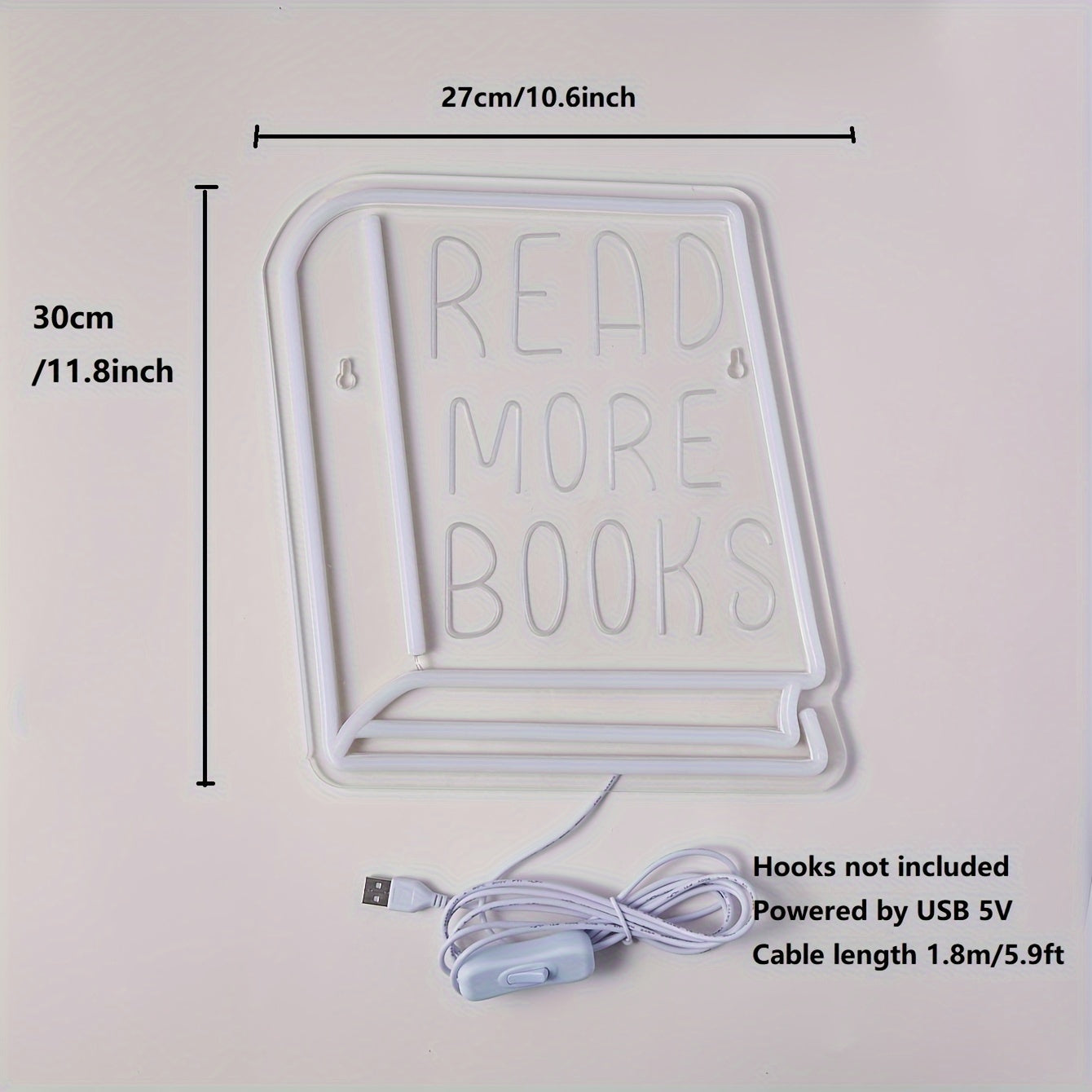 Unique "READ MORE BOOKS" USB-Powered Neon Sign for Book Lovers - Ideal for Bookstores, Reading Rooms, and Study Spaces