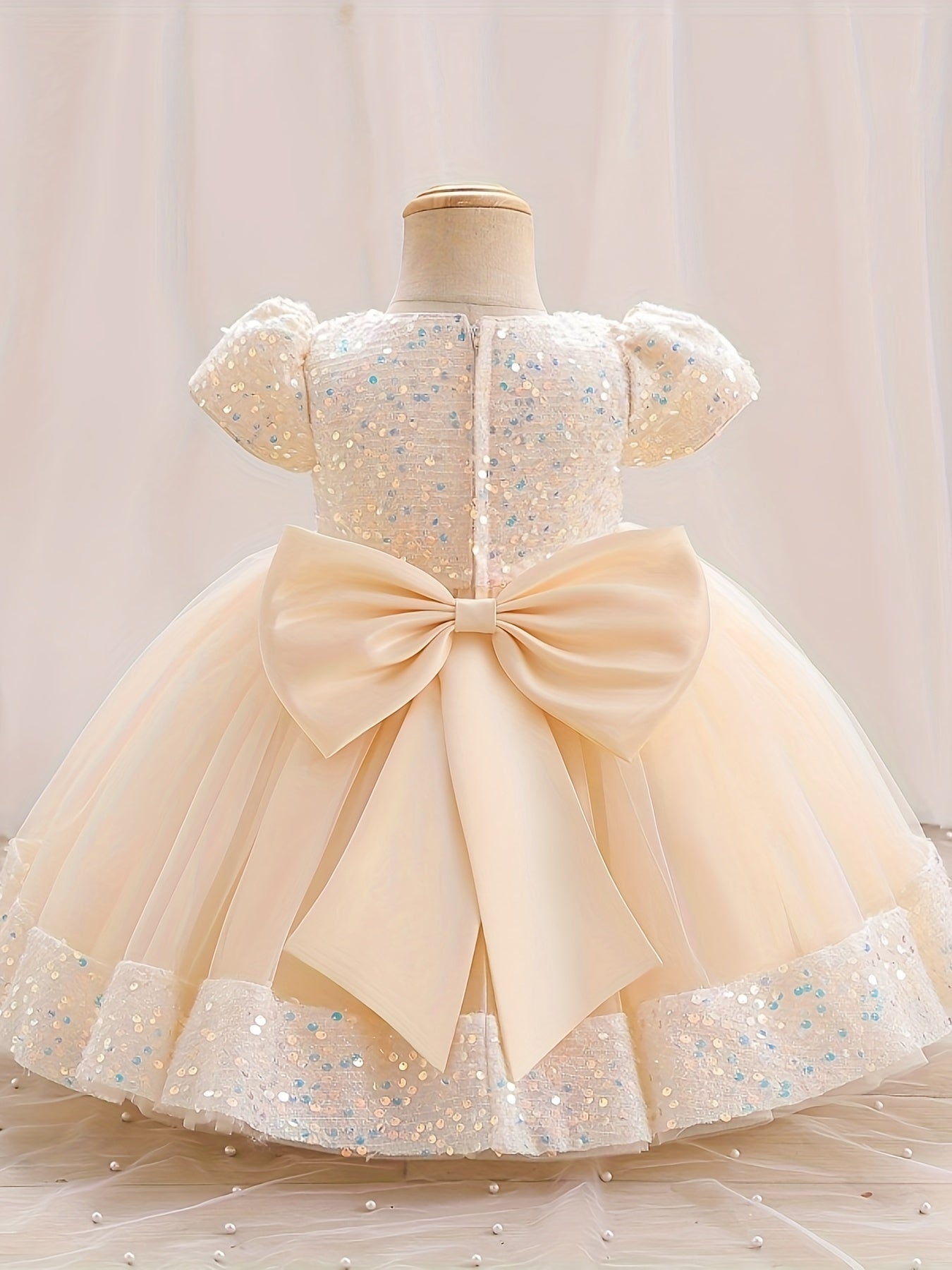 Gorgeous Sequin Flower Decor Puff Short Sleeve Tutu Dress Princess Dress Girls Kids Clothes Party Christmas