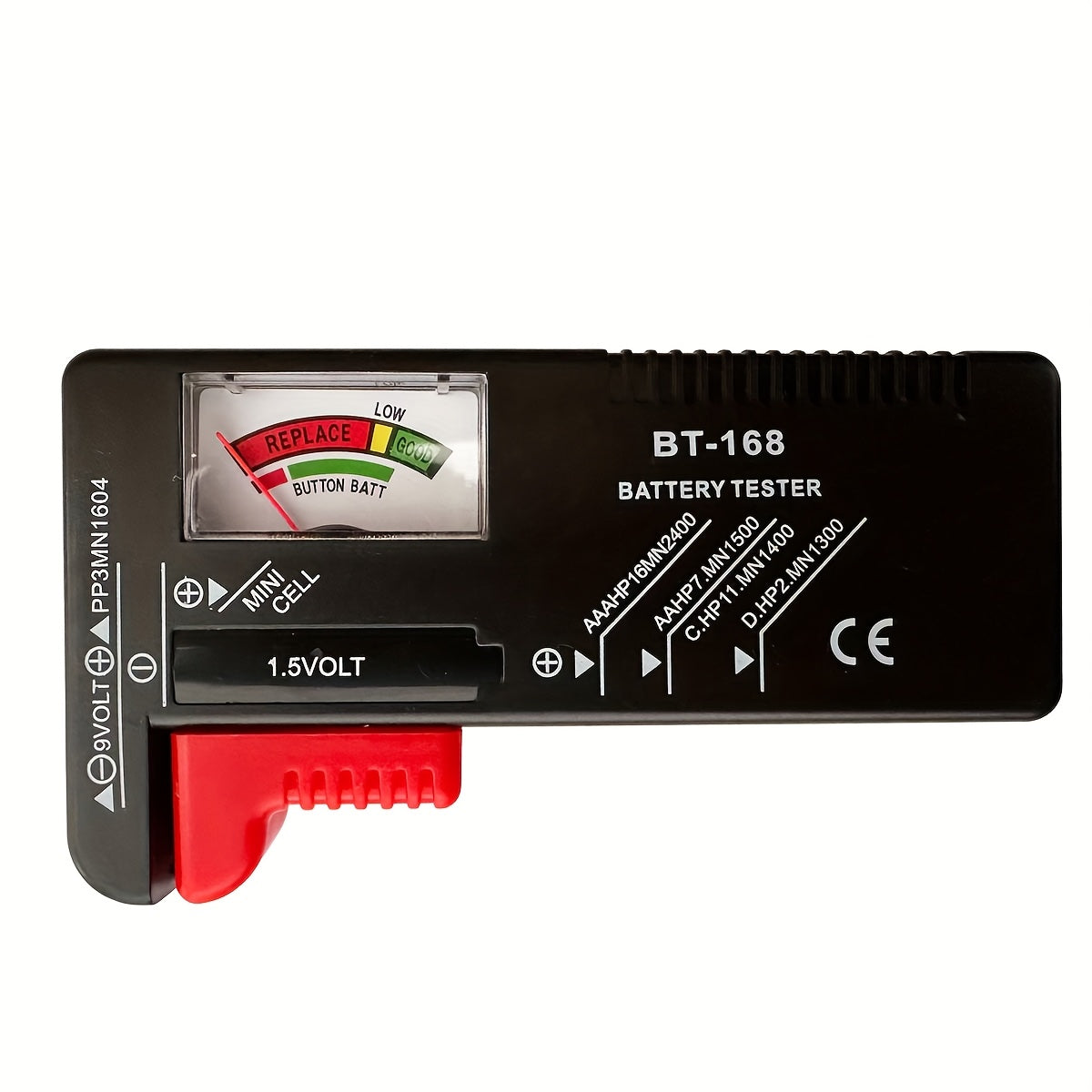 BT-168 Universal Battery Tester - Quickly Check AA/AAA/C/D/9V/1.5V Batteries With Colour-Coded Meter Indicators!