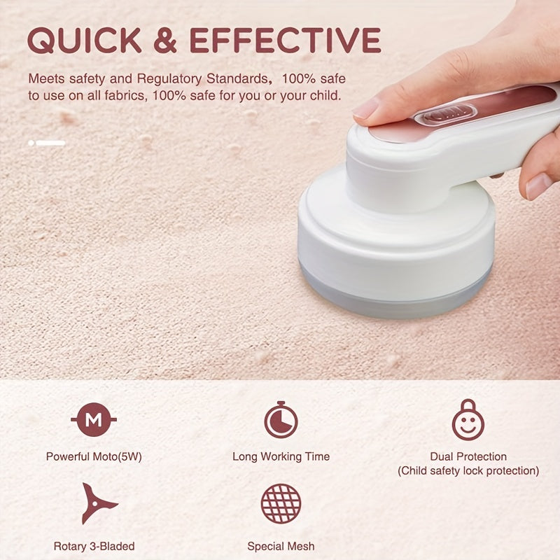 USB Rechargeable Lint Eraser with Cleaning Brush – Effective Fabric Shaver for Sweaters, Blankets, Carpets, and Upholstery, Portable and Efficient Lint Removal Tool, Lint Remover
