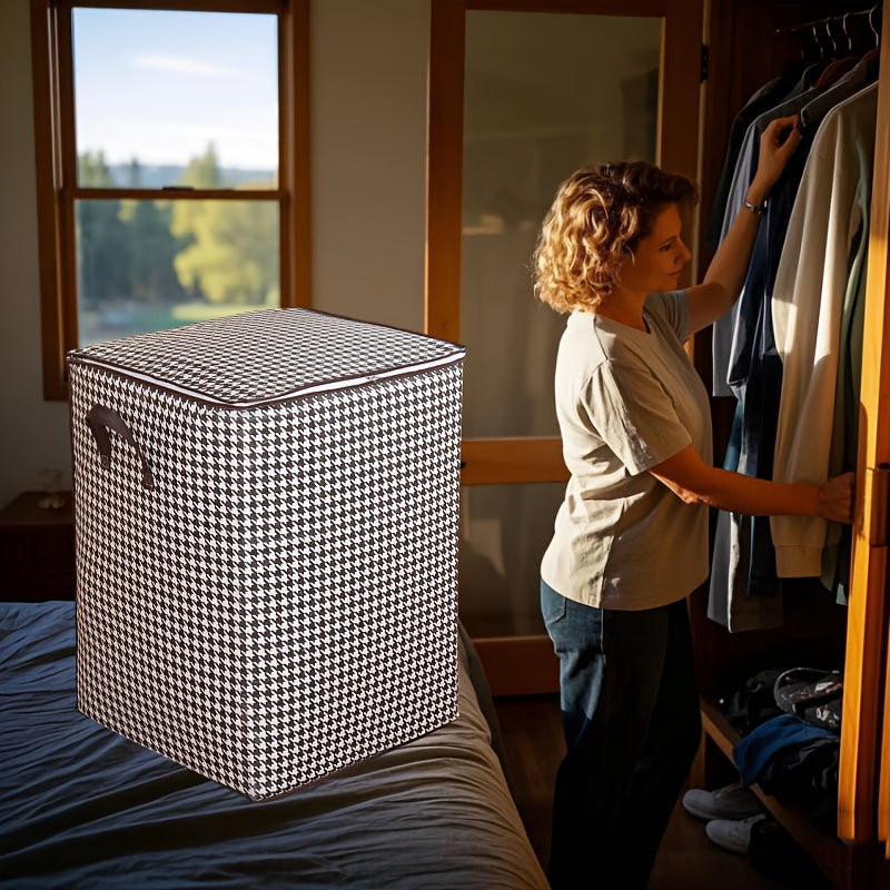 1pc Foldable Woven Storage Basket with Handles - Thick, Organizer for Clothes and Quilts, Ideal for Moving and Home Organization, Clothes Organizer Storage