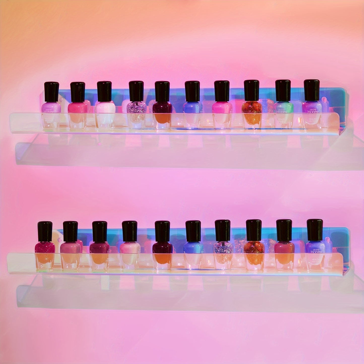 6-Pack Rainbow Acrylic Floating Shelves With Mounting Kit, Wall-Mounted Kids' Shelving For Books, Nail Polish Rack, Perfume Display Wall Shelf For Bedroom, Living Room, Bathroom