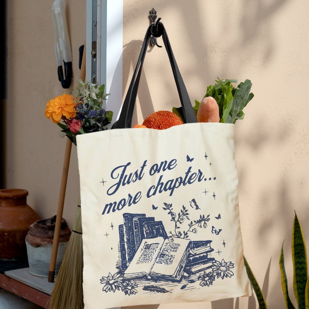 1pc Just One More Chapter Book Lover Tote Bag – Fun & Stylish Polyester Handbag for Women, Perfect Gift for Reading Enthusiasts, with Bookshelf & Butterfly Design, Casual Tote Bag | Literary Themed Tote | Contrasting Handle