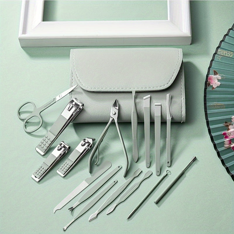 4/8/12/16pcs Household Multi-Functional Stainless Steel Ear Spoon Nail Clippers Pedicure Nail Scissors Tool Set with Folding Bag Manicure Cutter Kits
