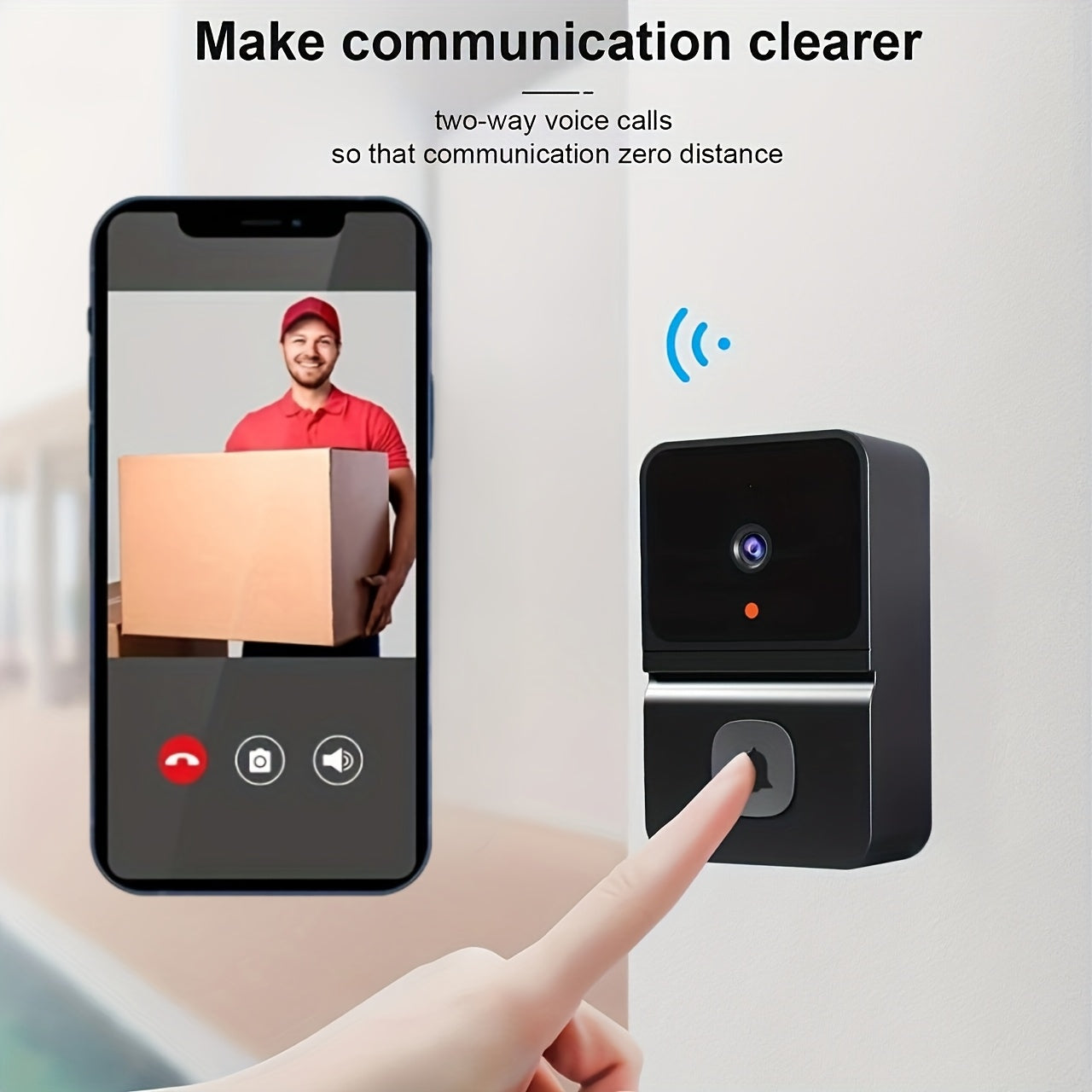 [Smart WiFi Doorbell] 1pc Smart WiFi Doorbell Camera with 2-Way Audio, Night Vision, USB Rechargeable | Wireless Security Camera, App Control, 2.4G WiFi, Compact Design for Home Security & Front Door Monitoring