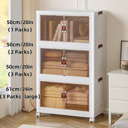 Foldable 19.69inch storage box 1/2/3 layers, large double opening storage organizer, large storage box with lid and wheels for clothes, snacks, and books, home office outdoor foldable container, kitchen storage cabinet