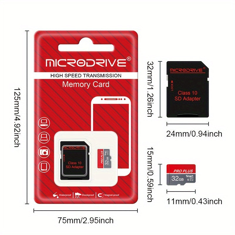 MICRODRIVE High-Speed Class 10 U3 Pro Plus Memory Card - Red & Gray, 4GB to 256GB, Reliable Performance for Smartphones, Tablets & More