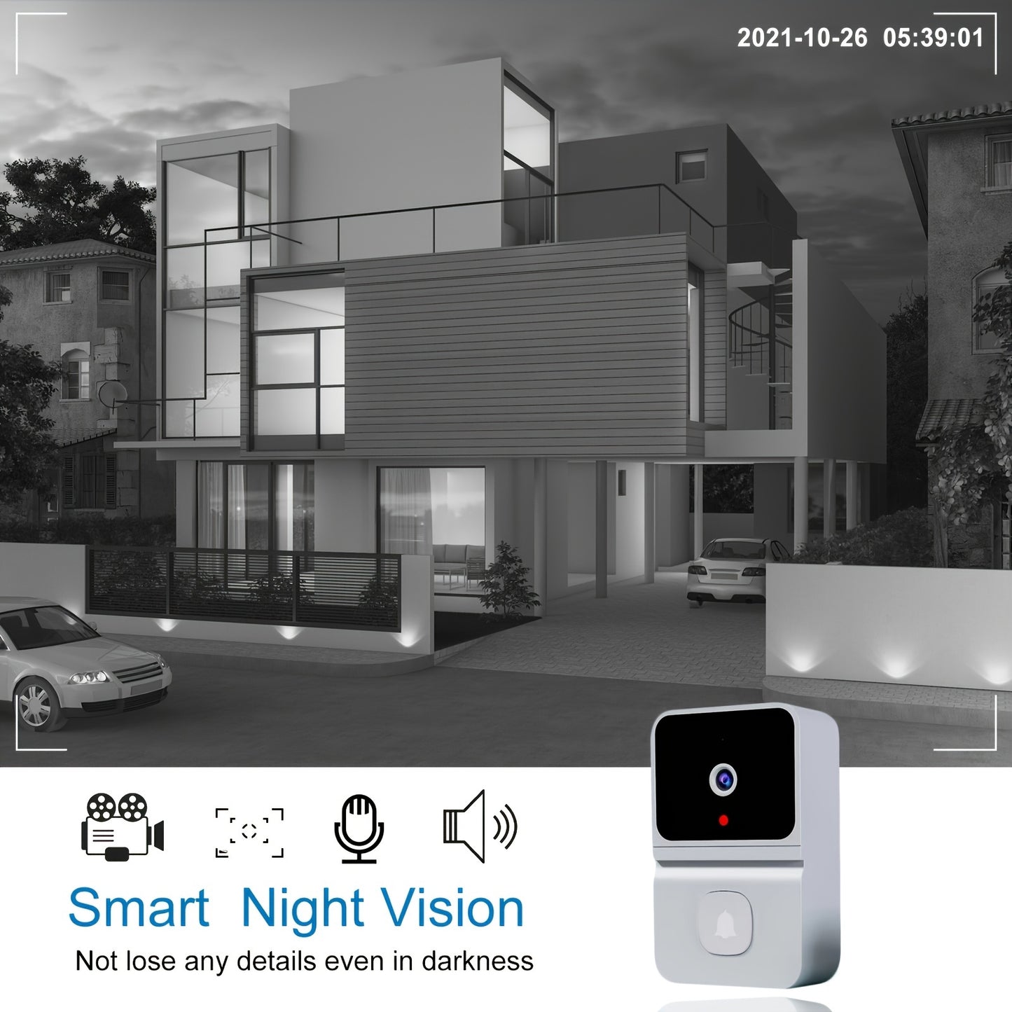 [Smart WiFi Doorbell] 1pc Smart WiFi Doorbell Camera with 2-Way Audio, Night Vision, USB Rechargeable | Wireless Security Camera, App Control, 2.4G WiFi, Compact Design for Home Security & Front Door Monitoring