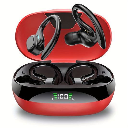 LIFEBEE True Wireless Earbuds with Mic, TWS In-Ear Headphones with ENC Noise Cancelling, Touch Control Volume, Wireless Sports Earhook, LED Display Charging Case, Semi-Open-Back, Compatible with Cellphones, 300mAh Rechargeabl