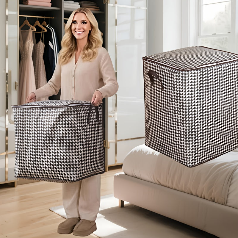 1pc Foldable Woven Storage Basket with Handles - Thick, Organizer for Clothes and Quilts, Ideal for Moving and Home Organization, Clothes Organizer Storage